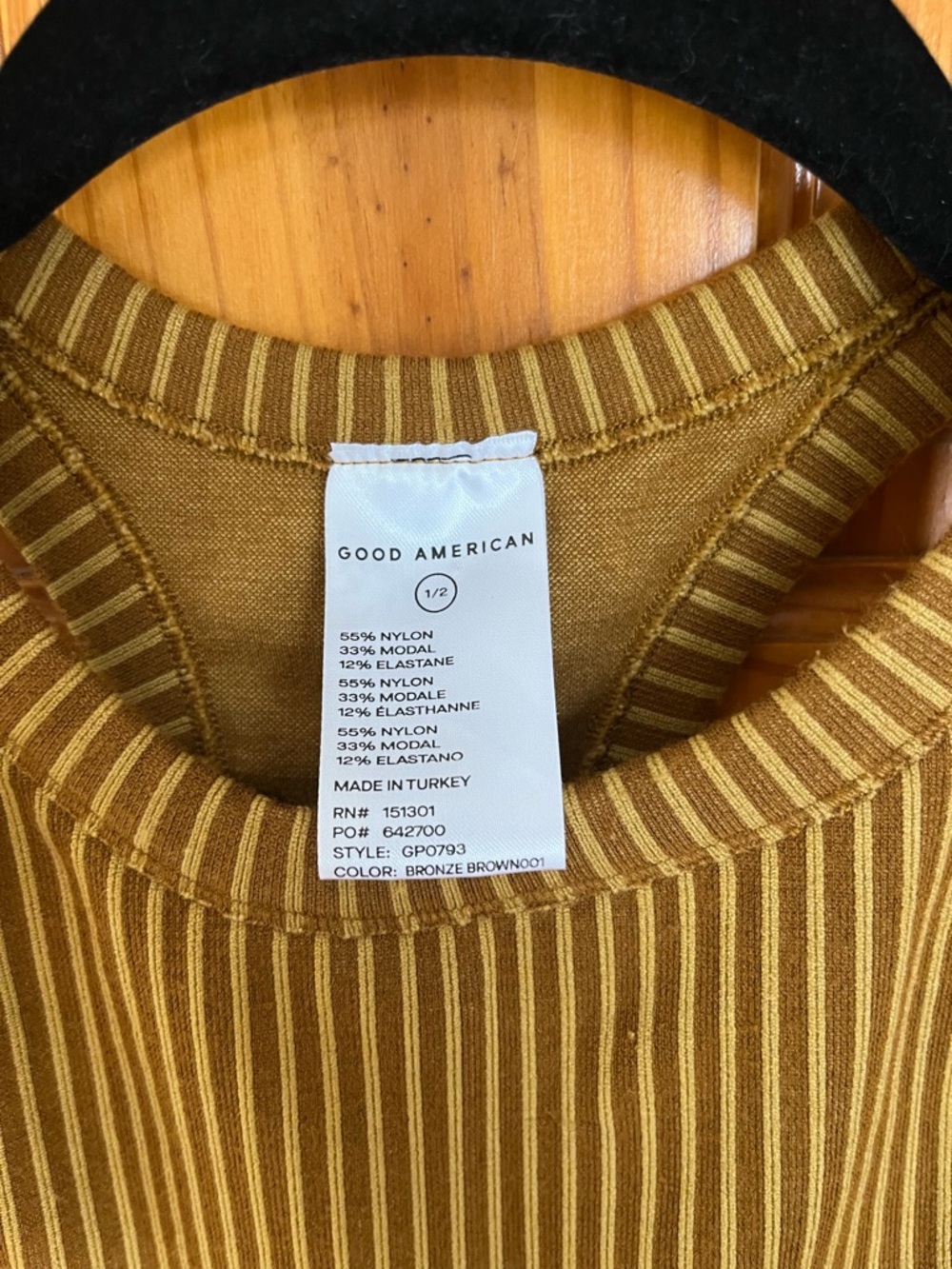 Good American Striped Ribbed Top - Bronze Brown/Gold - Picture 5 of 8